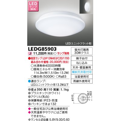 画像1: 東芝ライテック　LEDG85903　アウトドア 軒下シーリングライト LEDユニットフラット形 天井・壁面兼用 防湿 ホワイト ランプ別売