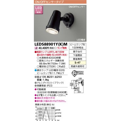 画像1: 東芝ライテック　LEDS88901Y(K)M　アウトドア スポットライト LEDビームランプ ON/OFFセンサー 下面開放 ブラック ランプ別売