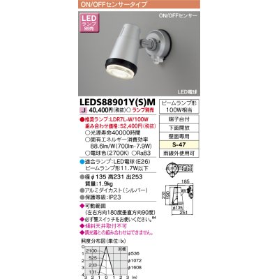 画像1: 東芝ライテック　LEDS88901Y(S)M　アウトドア スポットライト LEDビームランプ ON/OFFセンサー 下面開放 シルバー ランプ別売