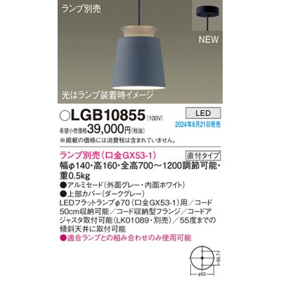 画像1: パナソニック LGB10855 ペンダント LED ランプ別売 本体のみ 天井吊下型 直付タイプ アルミセード グレー