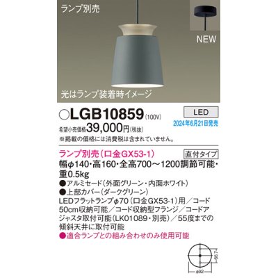 画像1: パナソニック LGB10859 ペンダント LED ランプ別売 本体のみ 天井吊下型 直付タイプ アルミセード グリーン