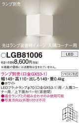 パナソニック　LGB81006　ブラケット 壁直付型 LED 入隅コーナー用 ツマミネジ方式 ホワイト ランプ別売