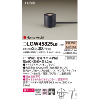 画像1: パナソニック LGW45825LE1 ガーデンライト 据置取付型 LED(電球色) 集光36度・スパイク付 防雨型 オフブラック