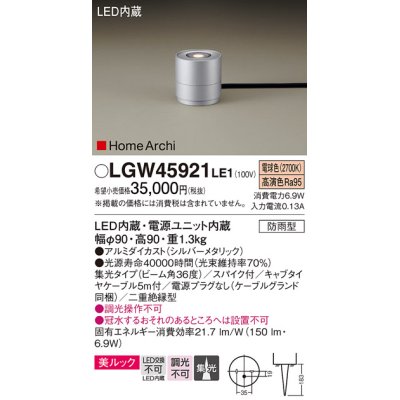 画像1: パナソニック LGW45921LE1 ガーデンライト 据置取付型 LED(電球色) 集光36度・スパイク付 防雨型 シルバーメタリック