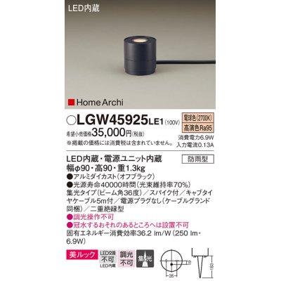 画像1: パナソニック LGW45925LE1 ガーデンライト 据置取付型 LED(電球色) 集光36度・スパイク付 防雨型 オフブラック