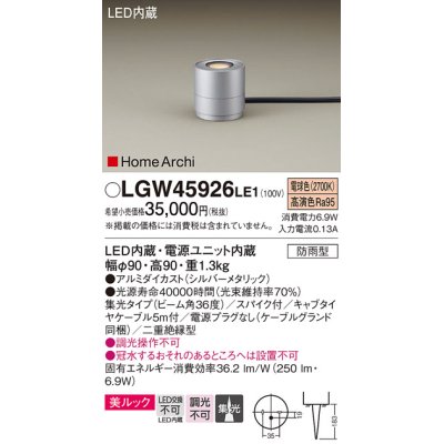 画像1: パナソニック LGW45926LE1 ガーデンライト 据置取付型 LED(電球色) 集光36度・スパイク付 防雨型 シルバーメタリック