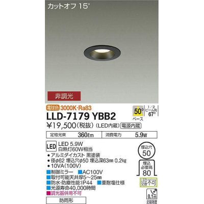 画像1: 大光電機(DAIKO) LLD-7179YBB2 ダウンライト 埋込穴φ50 非調光 電球色 ビーム角50度 防雨形 黒