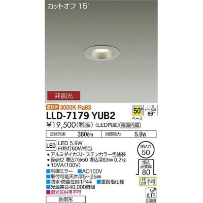 画像1: 大光電機(DAIKO) LLD-7179YUB2 ダウンライト 埋込穴φ50 非調光 電球色 ビーム角50度 防雨形 ステンカラー