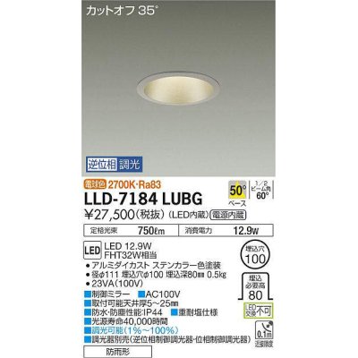 画像1: 大光電機(DAIKO) LLD-7184LUBG ダウンライト 埋込穴φ100 位相調光(調光器別売) 電球色 ビーム角50度 防雨形 ステンカラー