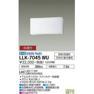 画像1: 大光電機(DAIKO) LLK-7045WU シーリングウォールライト 非調光 昼白色 全般拡散 長型 防雨・防湿形 ステンカラー