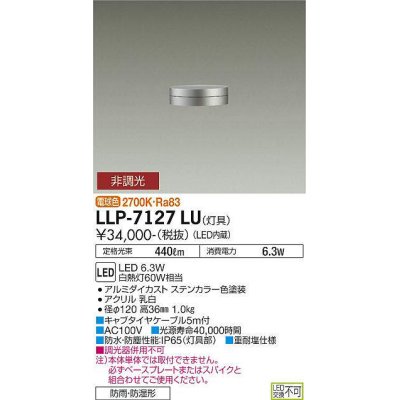 画像1: 大光電機(DAIKO) LLP-7127LU アウトドアライト ガーデンライト 非調光 電球色 灯具本体 防雨・防湿形 ステンカラー