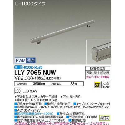 画像1: 大光電機(DAIKO) LLY-7065NUW アウトドアライト 間接照明 L=1000 PWM調光(調光器別売) 白色 灯具可動 ビーム角60度 広角形 防雨・防湿形 ステンカラー