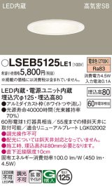 パナソニック　LSEB5125LE1　ダウンライト 天井埋込型 LED(電球色) 浅型8H・高気密SB形・拡散(マイルド配光) 埋込穴φ125