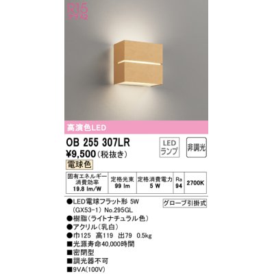 画像1: オーデリック　OB255307LR(ランプ別梱)　ブラケットライト 非調光 LEDランプ 電球色 ナチュラル