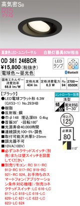 オーデリック　OD361246BCR(ランプ別梱)　ダウンライト LEDランプ 調光調色 Bluetooth 電球色〜昼光色 高気密SB リモコン別売 埋込穴φ125 ブラック