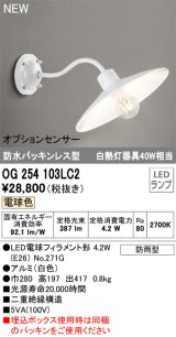 オーデリック OG254103LC2(ランプ別梱) エクステリア ポーチライト LED 電球色 防水パッキンレス型 防雨型 ホワイト