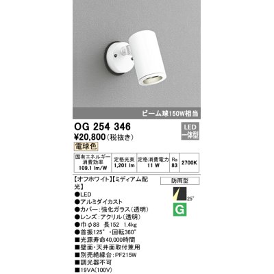 画像1: 照明器具 オーデリック　OG254346　エクステリアスポットライト LED一体型 ビーム球150W相当 電球色タイプ ミディアム配光