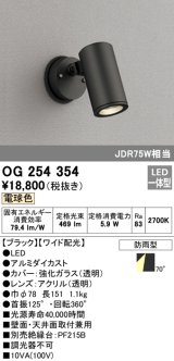 照明器具 オーデリック　OG254354　エクステリアスポットライト LED一体型 JDR75W相当 電球色タイプ ワイド配光