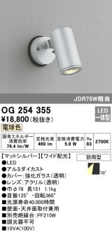 照明器具 オーデリック　OG254355　エクステリアスポットライト LED一体型 JDR75W相当 電球色タイプ ワイド配光