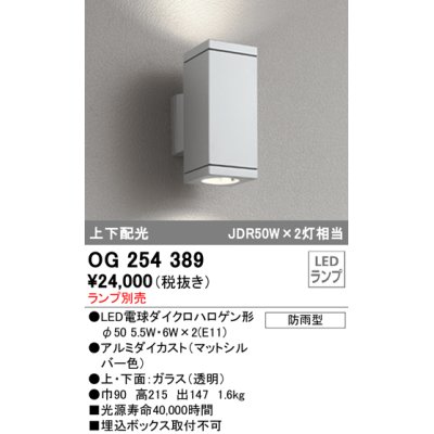 画像1: 照明器具 オーデリック　OG254389　エクステリアポーチライト LED 上下配光 電球色タイプ ランプ別売