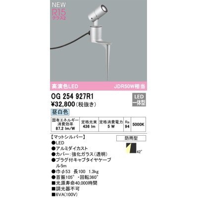 画像1: オーデリック OG254927R1 エクステリア スポットライト LED一体型 昼白色 高演色LED R15 防雨型 マットシルバー