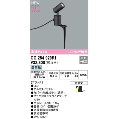 画像1: オーデリック OG254929R1 エクステリア スポットライト LED一体型 昼白色 高演色LED R15 防雨型 ブラック