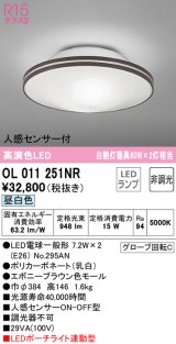 オーデリック　OL011251NR(ランプ別梱)　シーリングライト 非調光 LEDランプ 昼白色 人感センサー付 エボニーブラウン