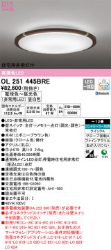 オーデリック　OL251445BRE　シーリングライト 12畳 調光 調色 Bluetooth コントローラー別売 LED一体型 電球色〜昼光色 住宅用非常灯付 エボニーブラウン