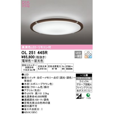 画像1: オーデリック　OL251445R　シーリングライト 12畳 調光 調色 リモコン付属 LED一体型 電球色〜昼光色 エボニーブラウン [♭]