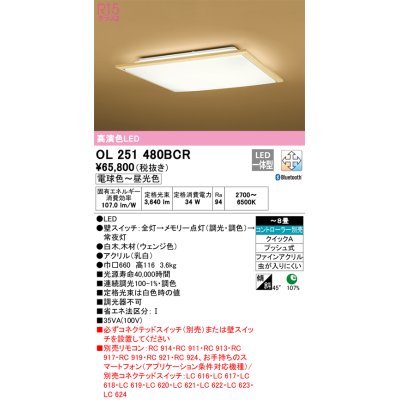 画像1: オーデリック　OL251480BCR　シーリングライト 8畳 調光 調色 和風 Bluetooth リモコン別売 LED一体型 電球色〜昼光色 白木(ウェンジ色) [♭]