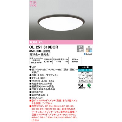 画像1: オーデリック　OL251619BCR　シーリングライト 12畳 調光 調色 Bluetooth リモコン別売 LED一体型 電球色〜昼光色 エボニーブラウン [♭]