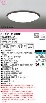 オーデリック　OL251619BRE　シーリングライト 12畳 調光 調色 Bluetooth コントローラー別売 LED一体型 電球色〜昼光色 住宅用非常灯付 エボニーブラウン