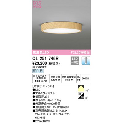 画像1: オーデリック　OL251746R　シーリングライト 調光 調光器別売 LED一体型 昼白色 木調ナチュラル