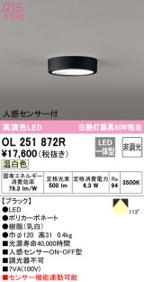 オーデリック　OL251872R　シーリングライト 非調光 LED一体型 温白色 人感センサー付 ブラック