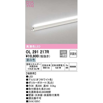 画像1: オーデリック　OL291217R　間接照明 非調光 LED一体型 昼白色 屋内用 長300 端部用 オフホワイト