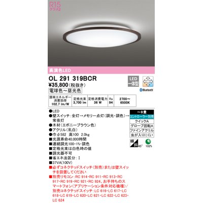 画像1: オーデリック　OL291319BCR　シーリングライト 8畳 調光 調色 Bluetooth リモコン別売 LED一体型 電球色〜昼光色 エボニーブラウン [♭]