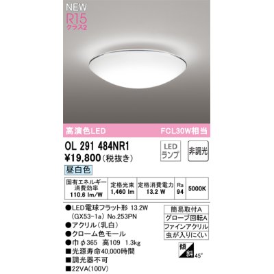 画像1: オーデリック OL291484NR1(ランプ別梱) シーリングライト 非調光 LED 昼白色 高演色LED R15