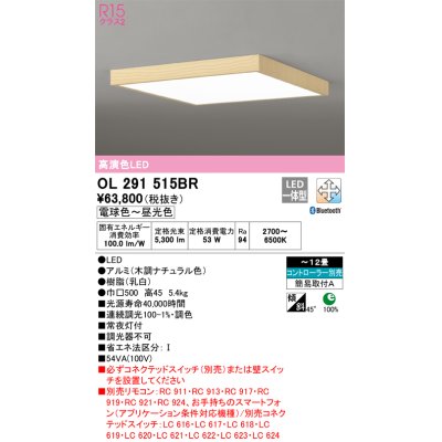 画像1: オーデリック　OL291515BR　シーリングライト 12畳 調光 調色 Bluetooth コントローラー別売 LED一体型 電球色〜昼光色 木調ナチュラル