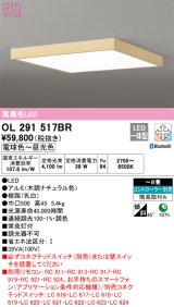 オーデリック　OL291517BR　シーリングライト 8畳 調光 調色 Bluetooth コントローラー別売 LED一体型 電球色〜昼光色 木調ナチュラル