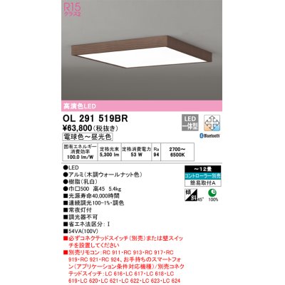 画像1: オーデリック　OL291519BR　シーリングライト 12畳 調光 調色 Bluetooth コントローラー別売 LED一体型 電球色〜昼光色 木調ウォールナット