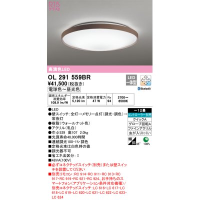 画像1: オーデリック　OL291559BR　シーリングライト 12畳 調光 調色 Bluetooth コントローラー別売 LED一体型 電球色〜昼光色 ウォールナット