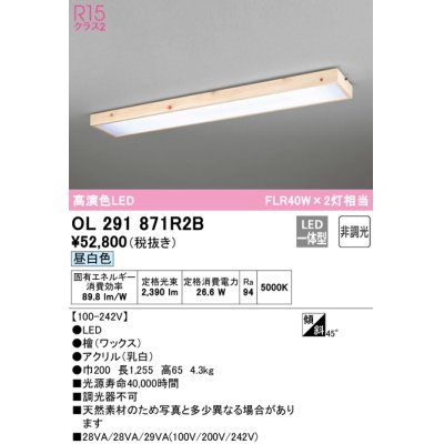 画像1: オーデリック　OL291871R2B　ベースライト 非調光和風 LED一体型 昼白色 檜