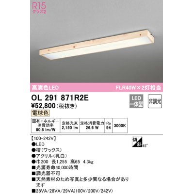 画像1: オーデリック　OL291871R2E　ベースライト 非調光和風 LED一体型 電球色 檜