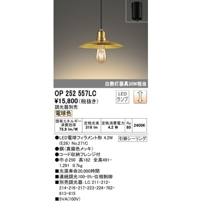 画像1: オーデリック　OP252557LC(ランプ別梱)　ペンダントライト LED電球フィラメント形 調光 フレンジ 電球色 調光器別売 [♭]