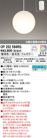 オーデリック　OP252594RG　ペンダントライト フルカラー 調光 調色 Bluetooth コントローラー別売 LEDランプ 電球色〜昼光色・フルカラー フレンジタイプ