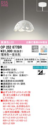 オーデリック　OP252677BR　ペンダントライト 調光 調色 Bluetooth コントローラー別売 LED一体型 電球色〜昼光色 フレンジタイプ ホワイト