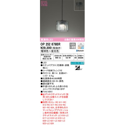 画像1: オーデリック　OP252679BR　ペンダントライト 調光 調色 Bluetooth コントローラー別売 LED一体型 電球色〜昼光色 フレンジタイプ ステンドグラス