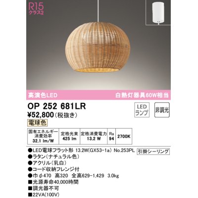 画像1: オーデリック　OP252681LR(ランプ別梱)　ペンダントライト 非調光 LEDランプ 電球色 フレンジタイプ ナチュラル