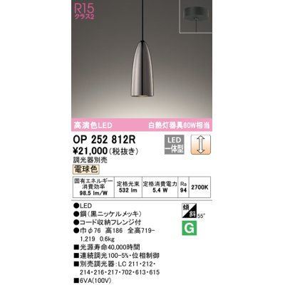 画像1: オーデリック　OP252812R　ペンダントライト 調光 調光器別売 LED一体型 電球色 フレンジタイプ 黒ニッケルメッキ