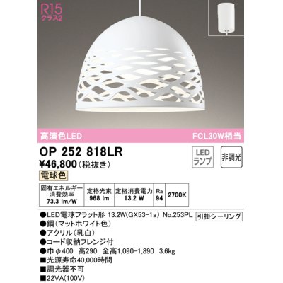 画像1: オーデリック　OP252818LR(ランプ別梱)　ペンダントライト 非調光 LEDランプ 電球色 フレンジタイプ マットホワイト